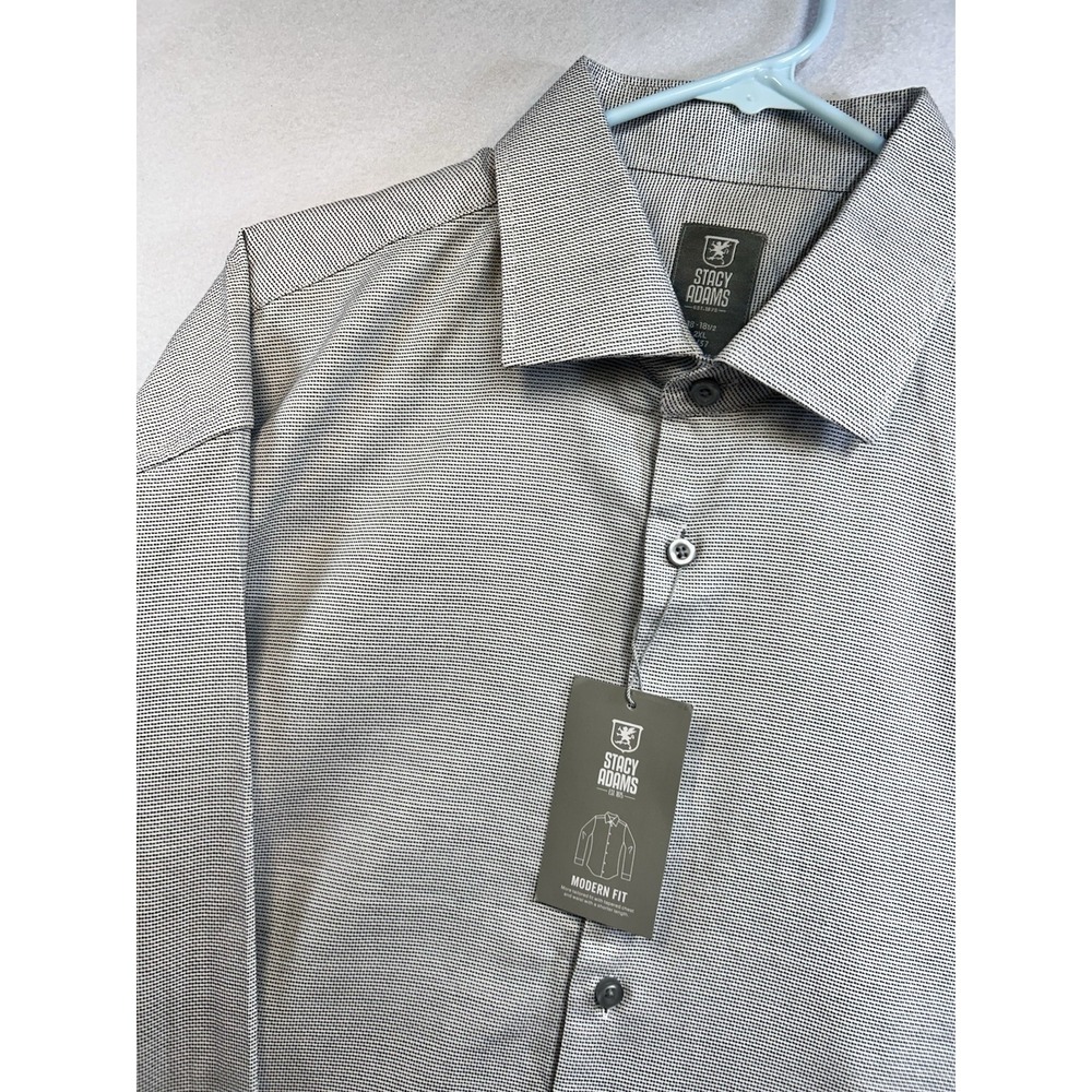 Stacy Adams Modern Fit Microcheck Gray Dress Shirt 18-18 1/2 36/37 2XL NWT